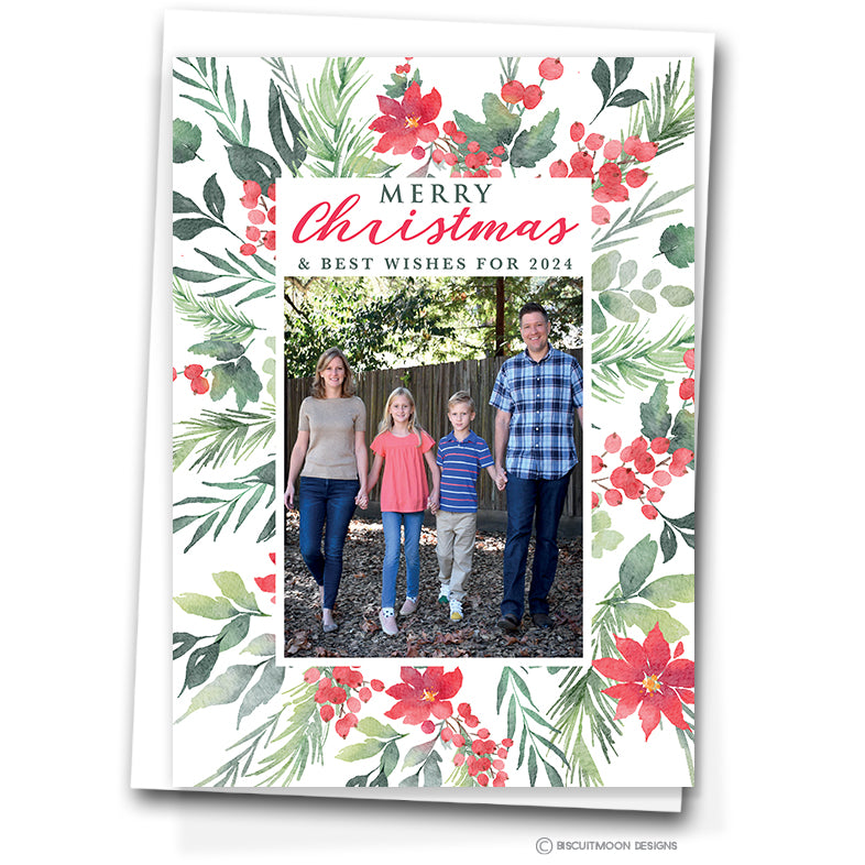 Christmas Foliage - White - Personalised Christmas Cards