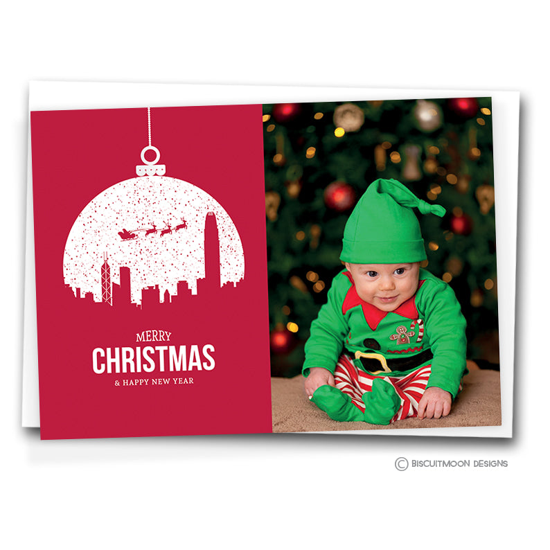 Snowy Night Hong Kong Bauble Personalised Christmas Cards