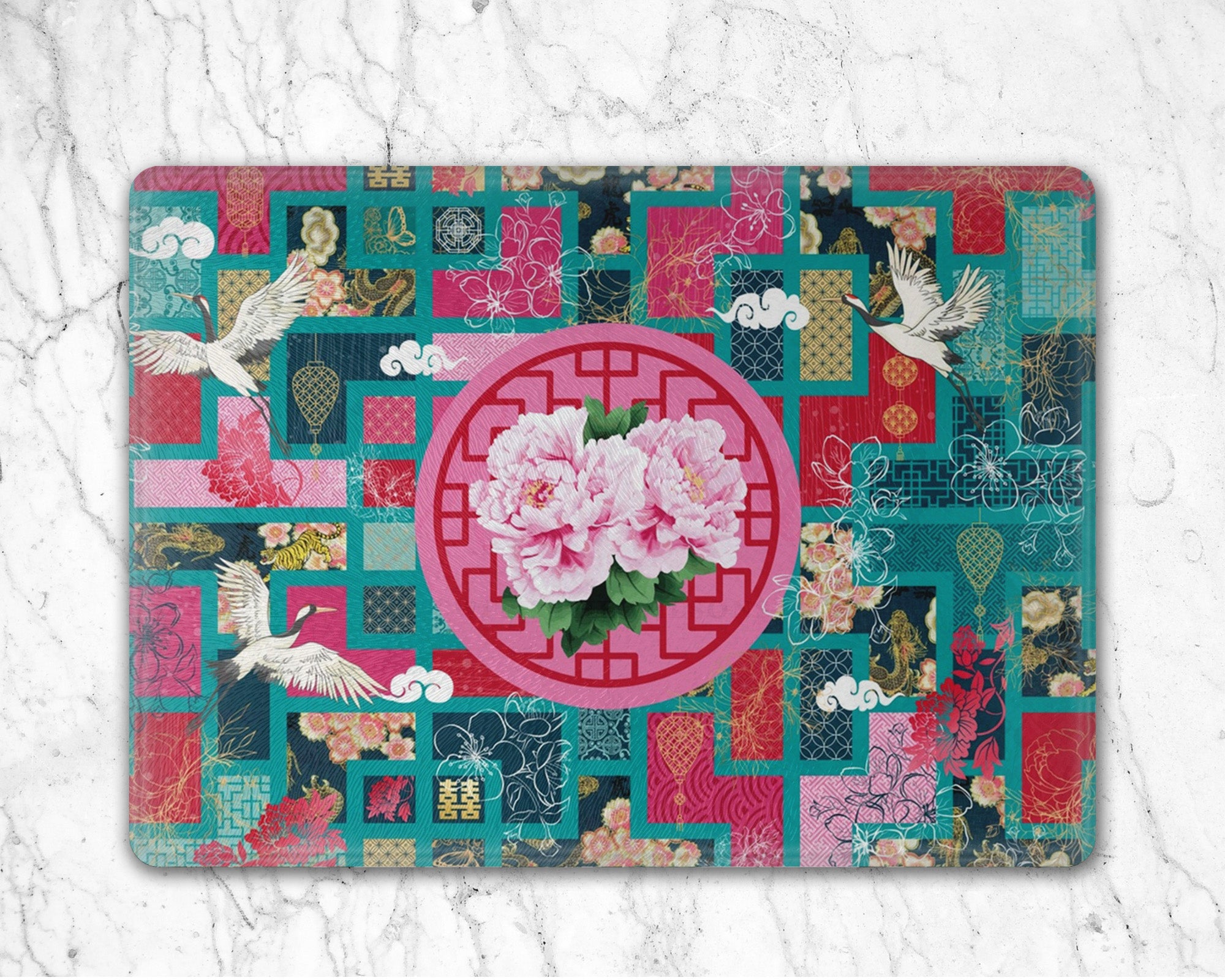 Peonies Kitchen Glass Cutting/Serving Board