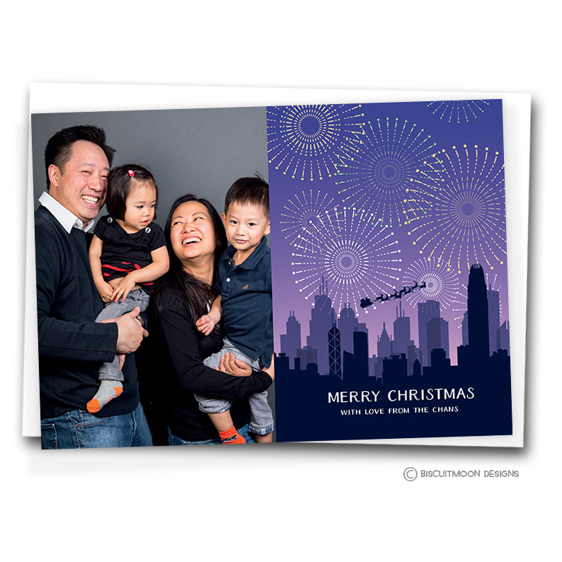 Purple Fireworks Hong Kong Personalised Christmas Cards