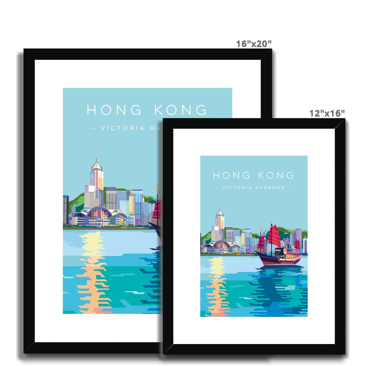 Hong Kong Travel - Victoria Harbour Aqua Luna Framed & Mounted Print