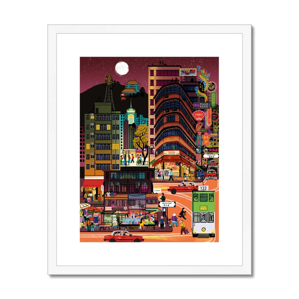 Fantasy Cityscapes - Hong Kong After Dark Framed & Mounted Print