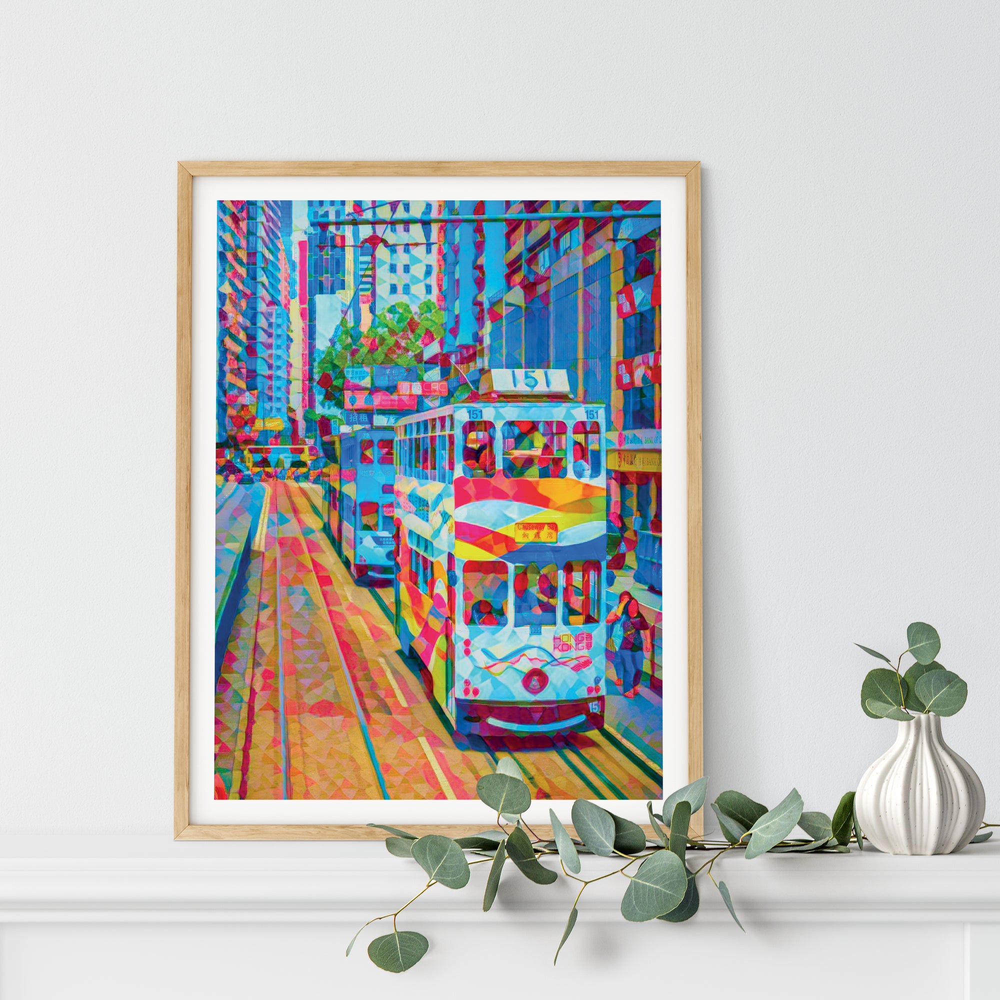 Mosaic Style Colour Pop - Hong Kong Tramways Print