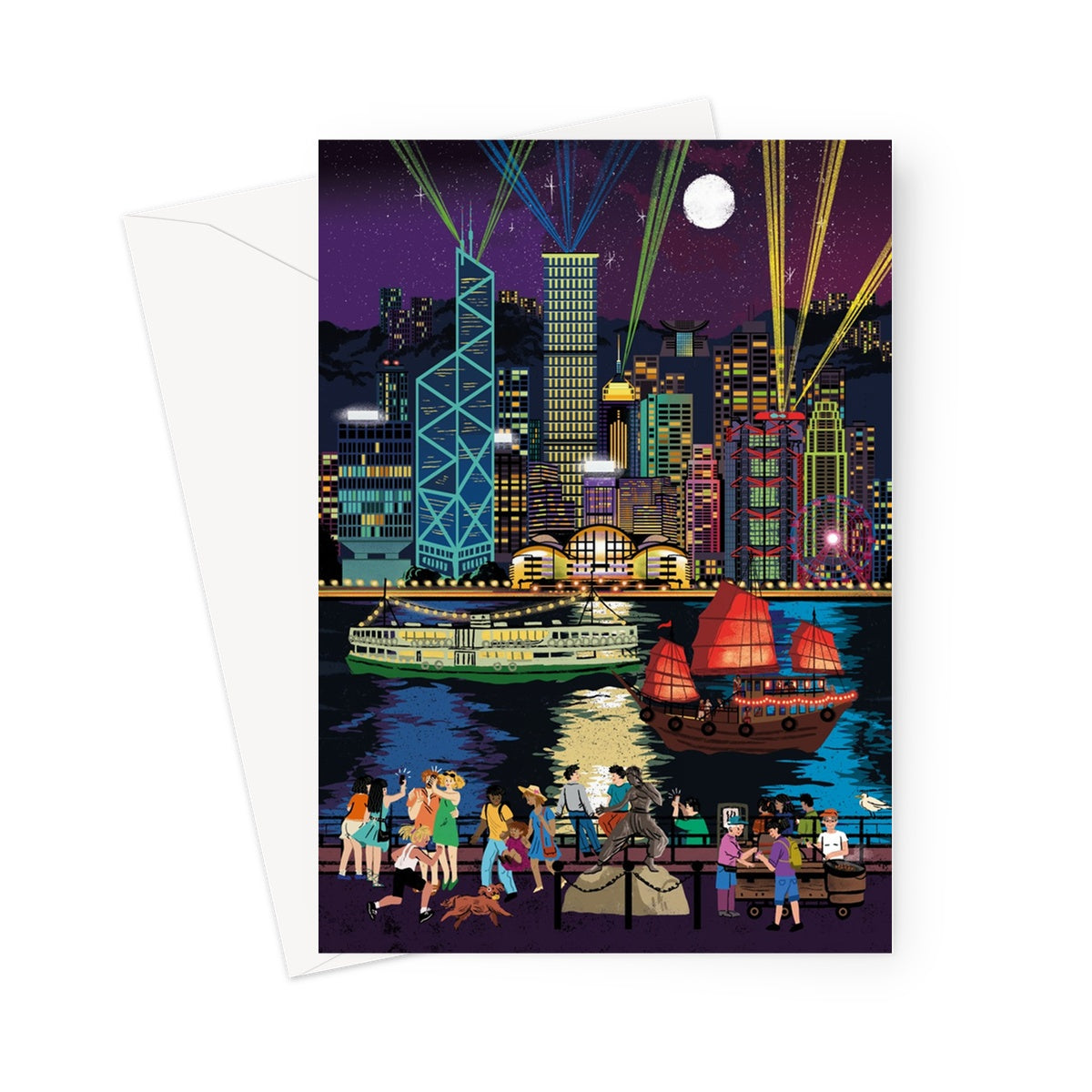 Fantasy Cityscapes - Hong Kong From the Harbour Greeting Card