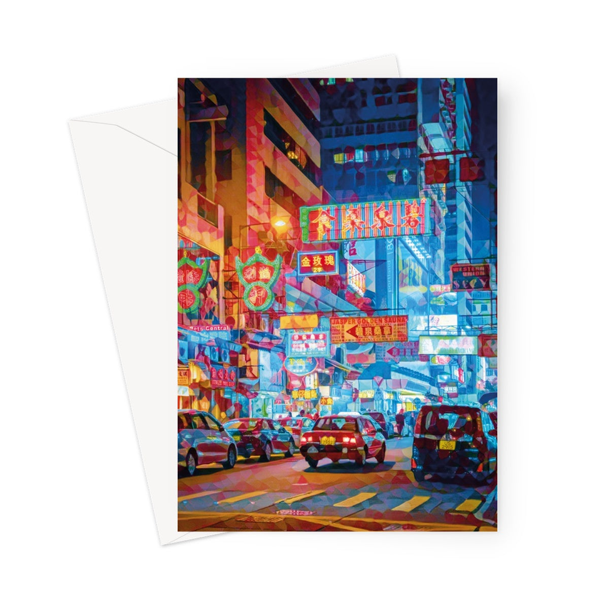 Mosaic Style Colour Pop - Hong Kong Street Scene Greeting Card