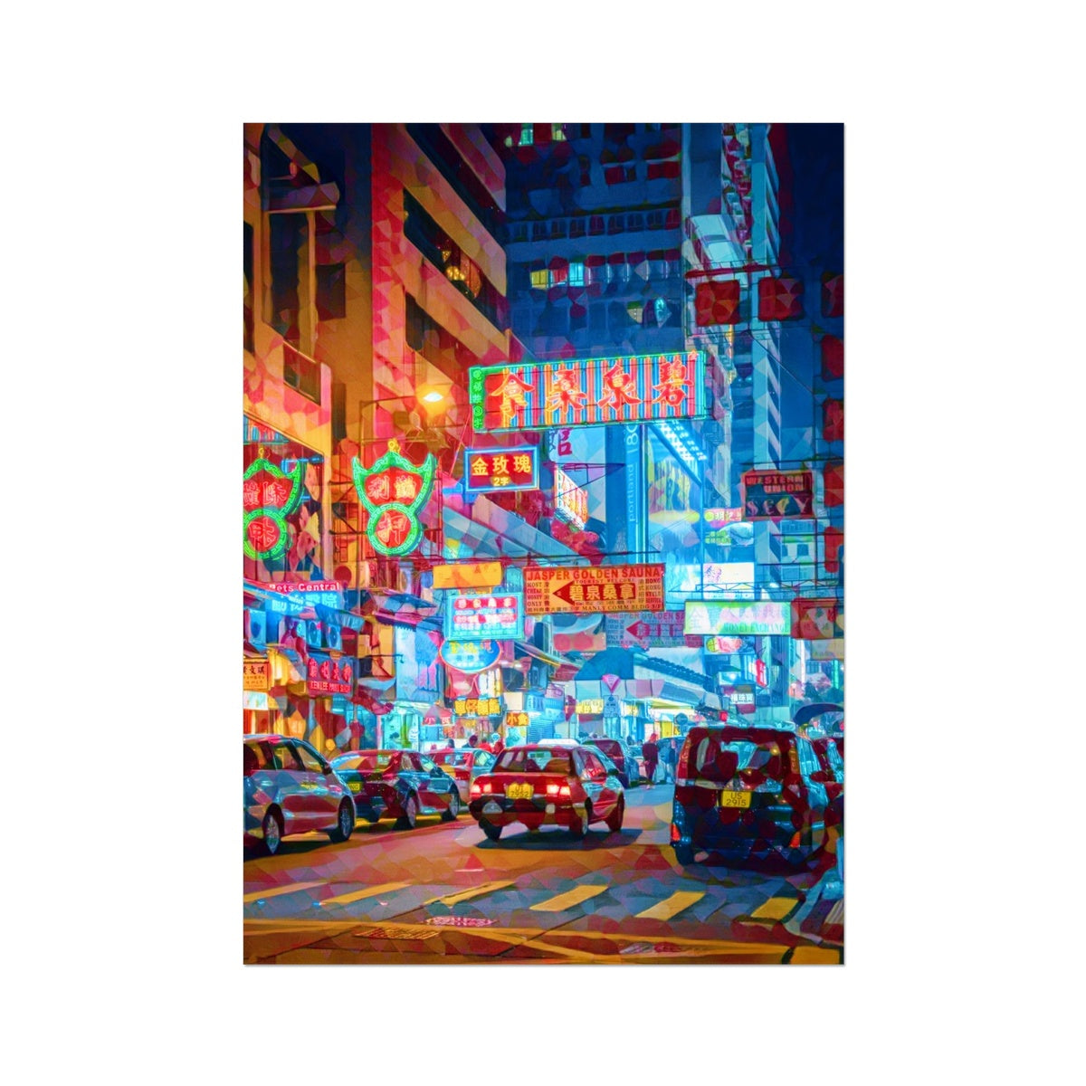 Mosaic Style Colour Pop - Hong Kong Street Scene Fine Art Print