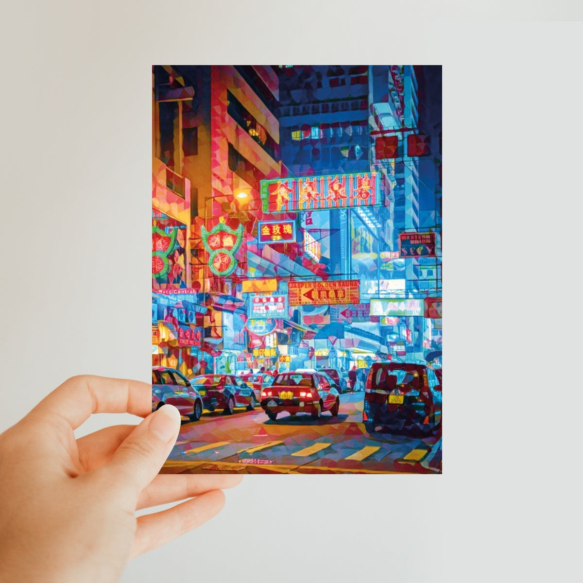 Mosaic Style Colour Pop - Hong Kong Street Scene Classic Postcard