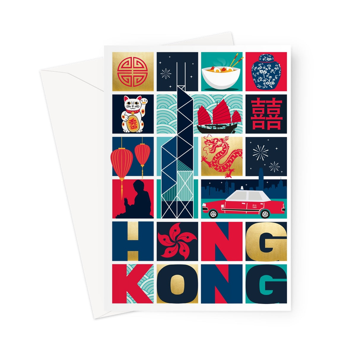 Hong Kong Grid Design Greeting Card