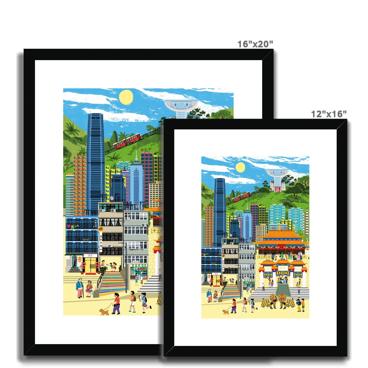 Fantasy Cityscapes - Hong Kong Lion Dance Framed & Mounted Print