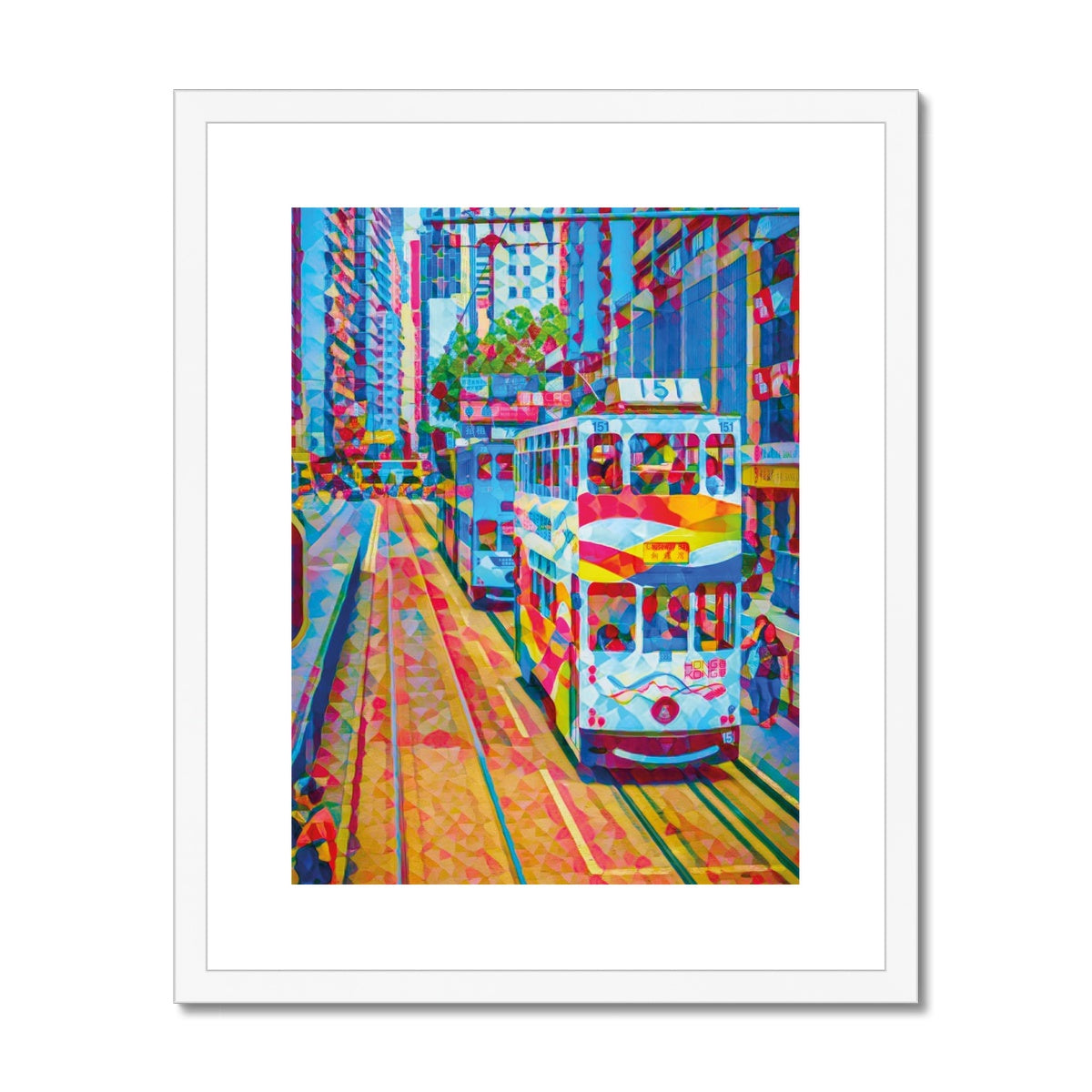 Mosaic Style Colour Pop - Hong Kong Tramsways Framed & Mounted Print