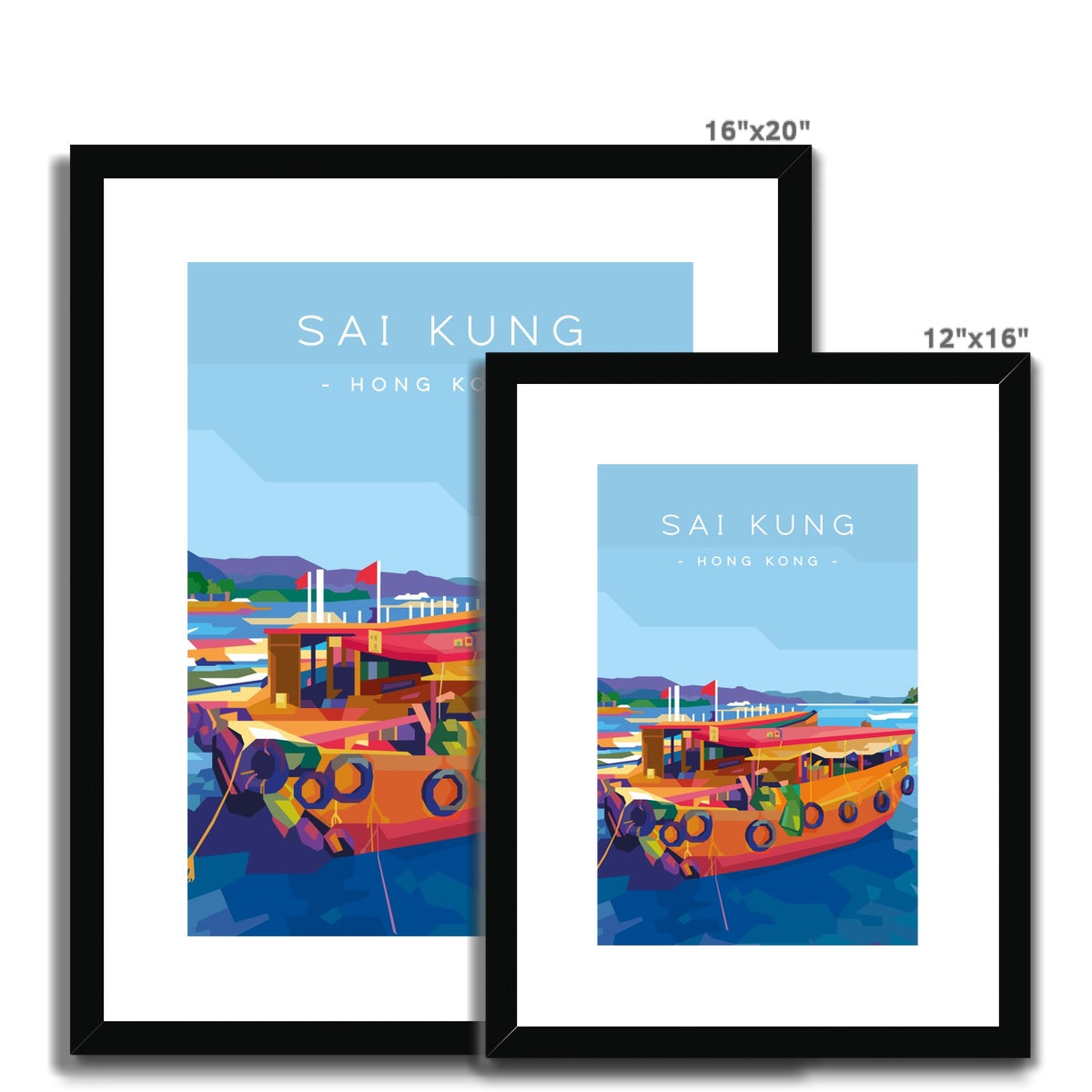 Hong Kong Travel - Sai Kung Sampans Framed & Mounted Print
