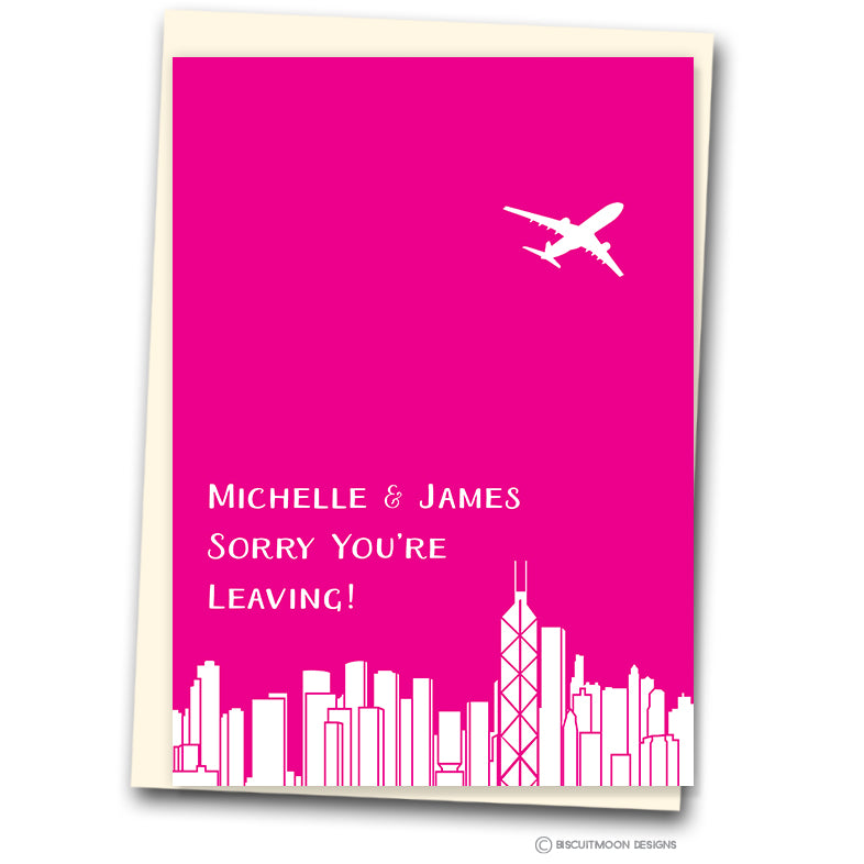 A4 Hong Kong Skyline Hot Pink - Leaving Card