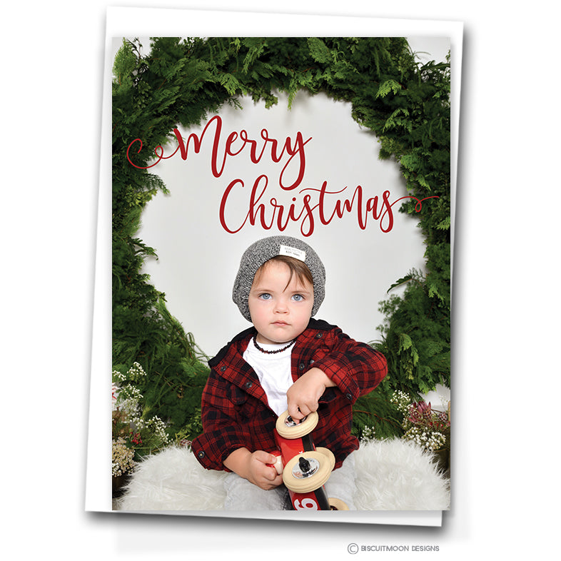 Christmas Wreath Cursive Personalised Christmas Cards