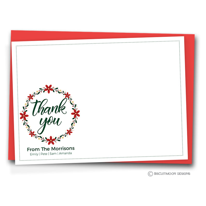 Christmas Wreath Personalised Family Thank You Cards