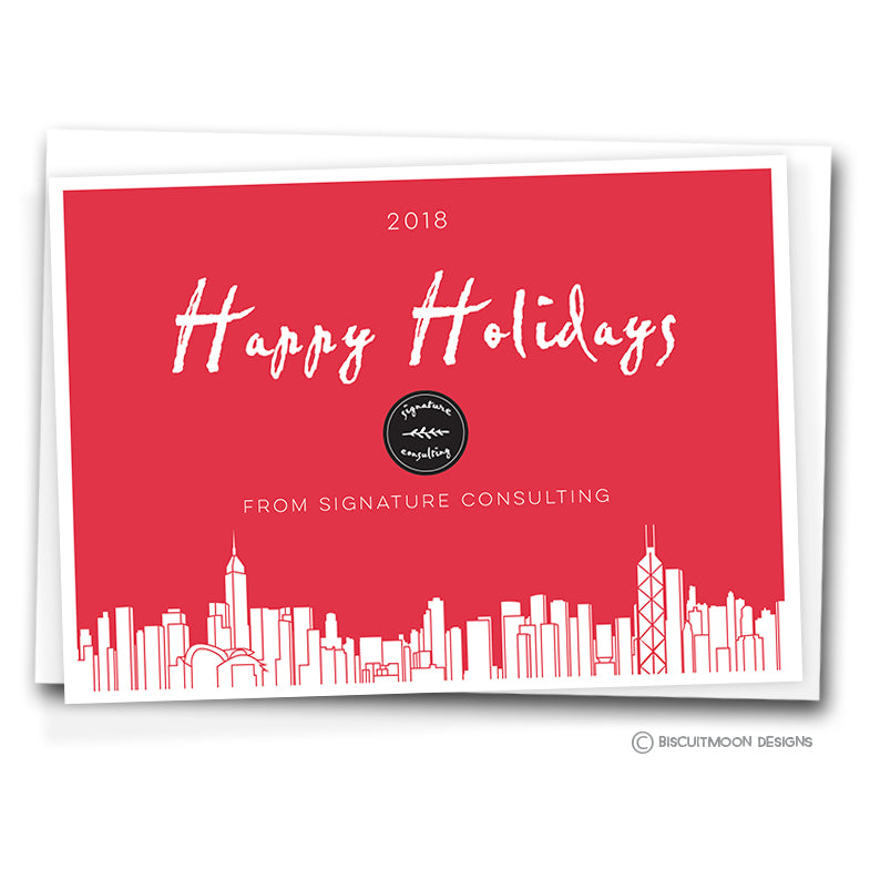 Happy Holidays Hong Kong Skyline Corporate Christmas Cards