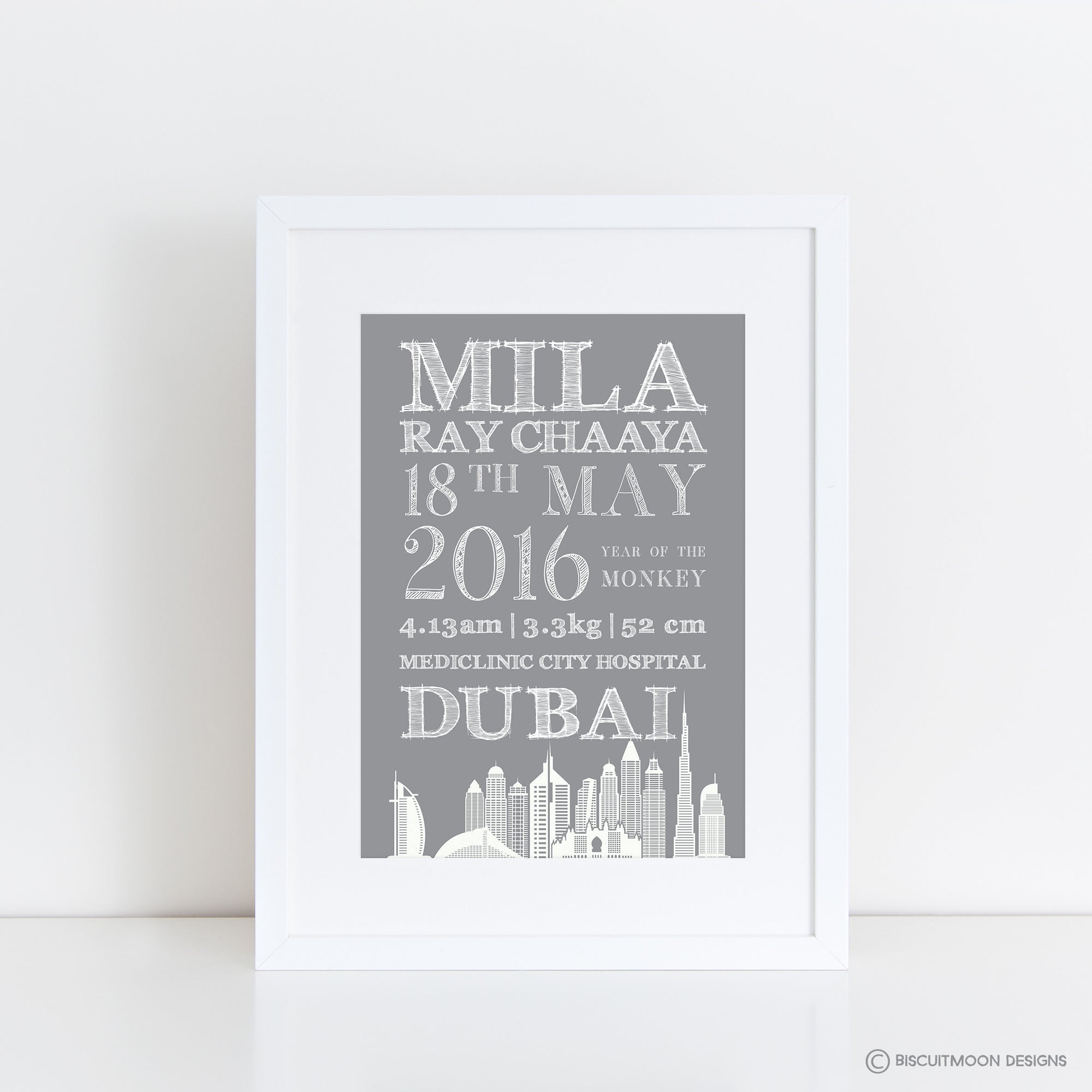 Dubai Skyline Birth Print