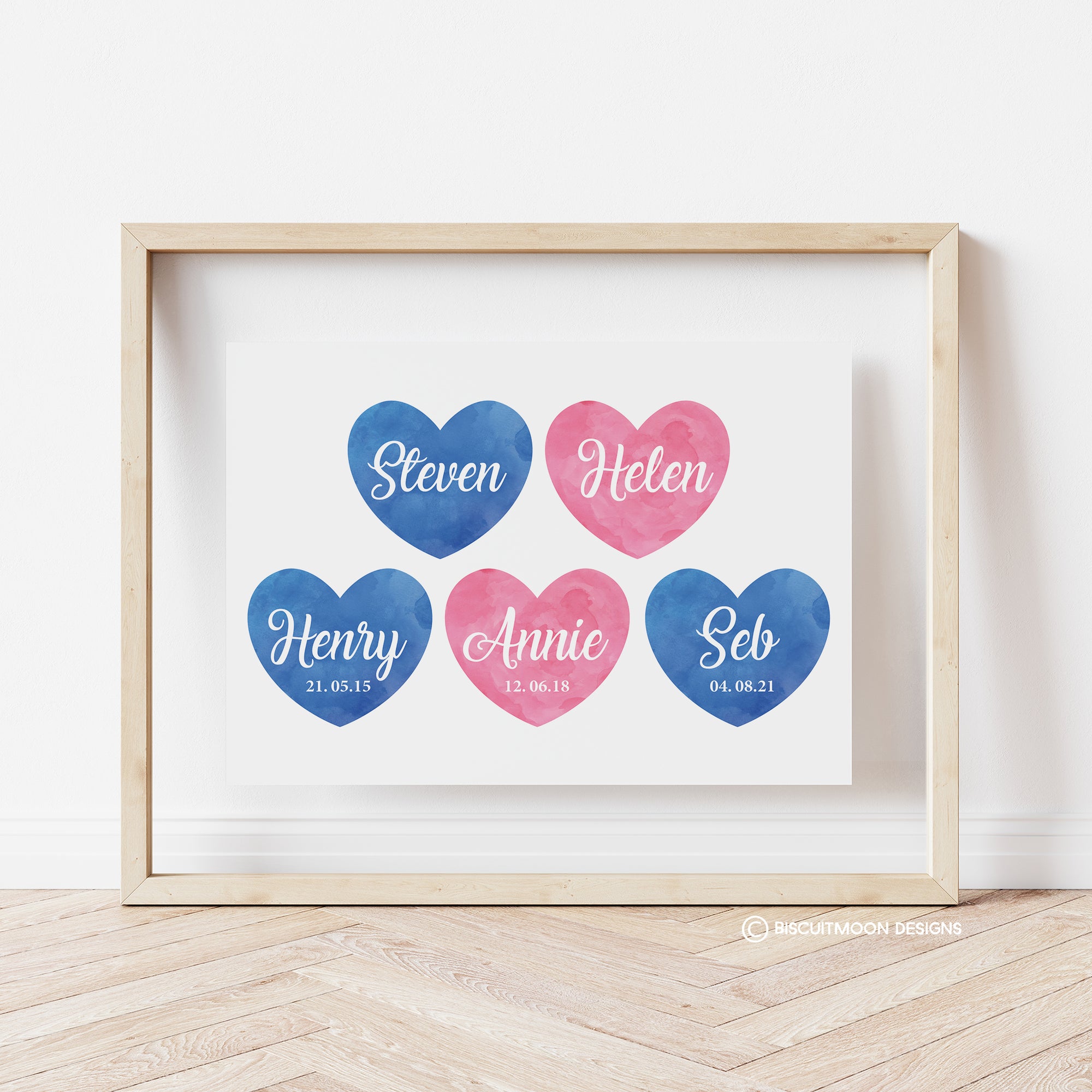 Watercolour Heart Family Personalised Print