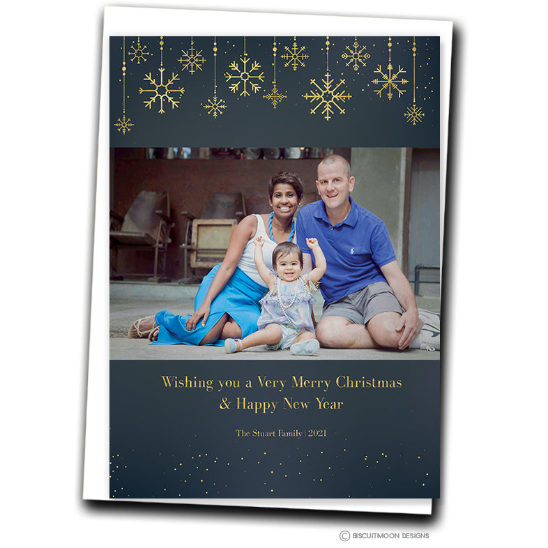 Gold Snowflakes Personalised Christmas Cards