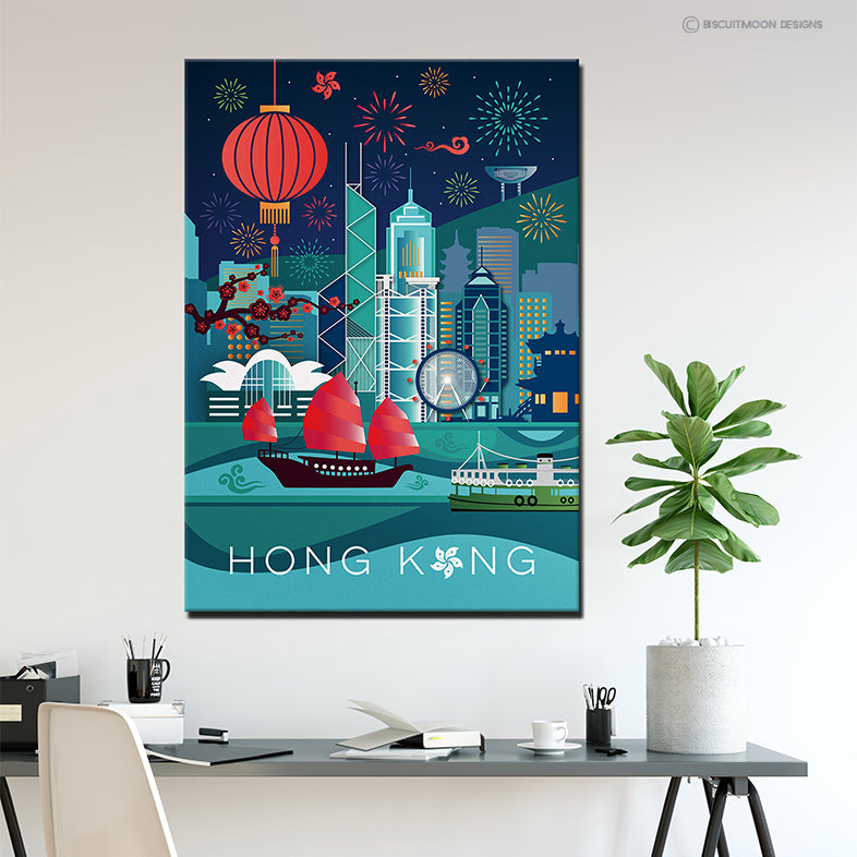 Hong Kong Geometric Skyline Canvas