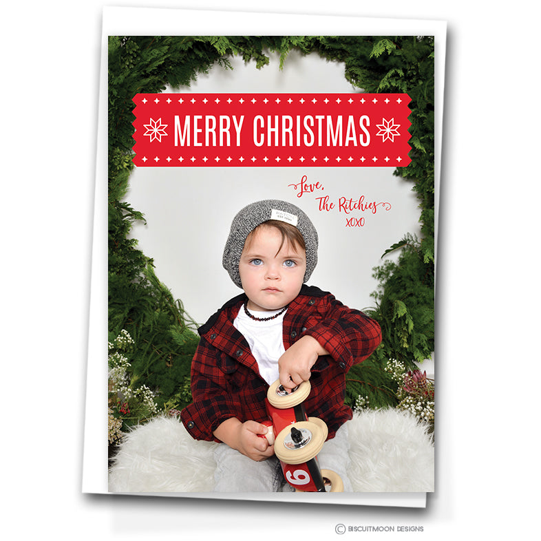 Merry Christmas Ribbon Banner Personalised Christmas Cards