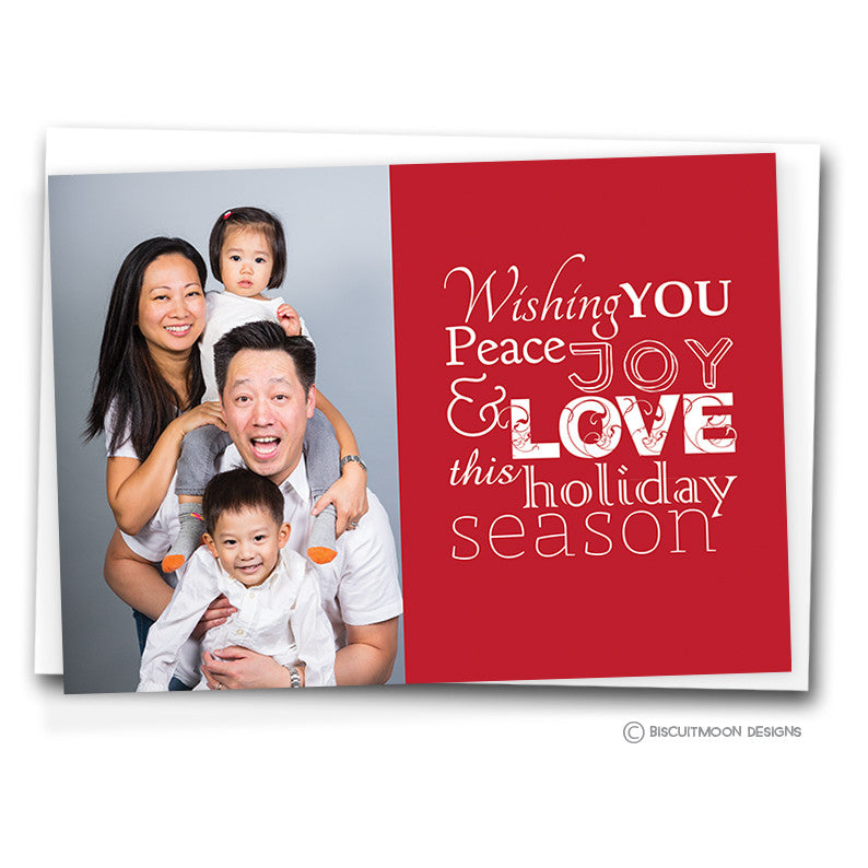 Peace Joy & Love Landscape Personalised Christmas Cards