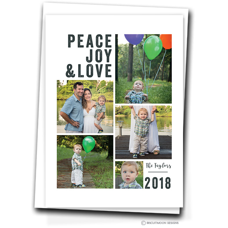Peace Joy & Love Personalised Christmas Cards