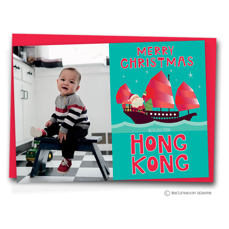 Santa's Hong Kong Junk Personalised Christmas Cards