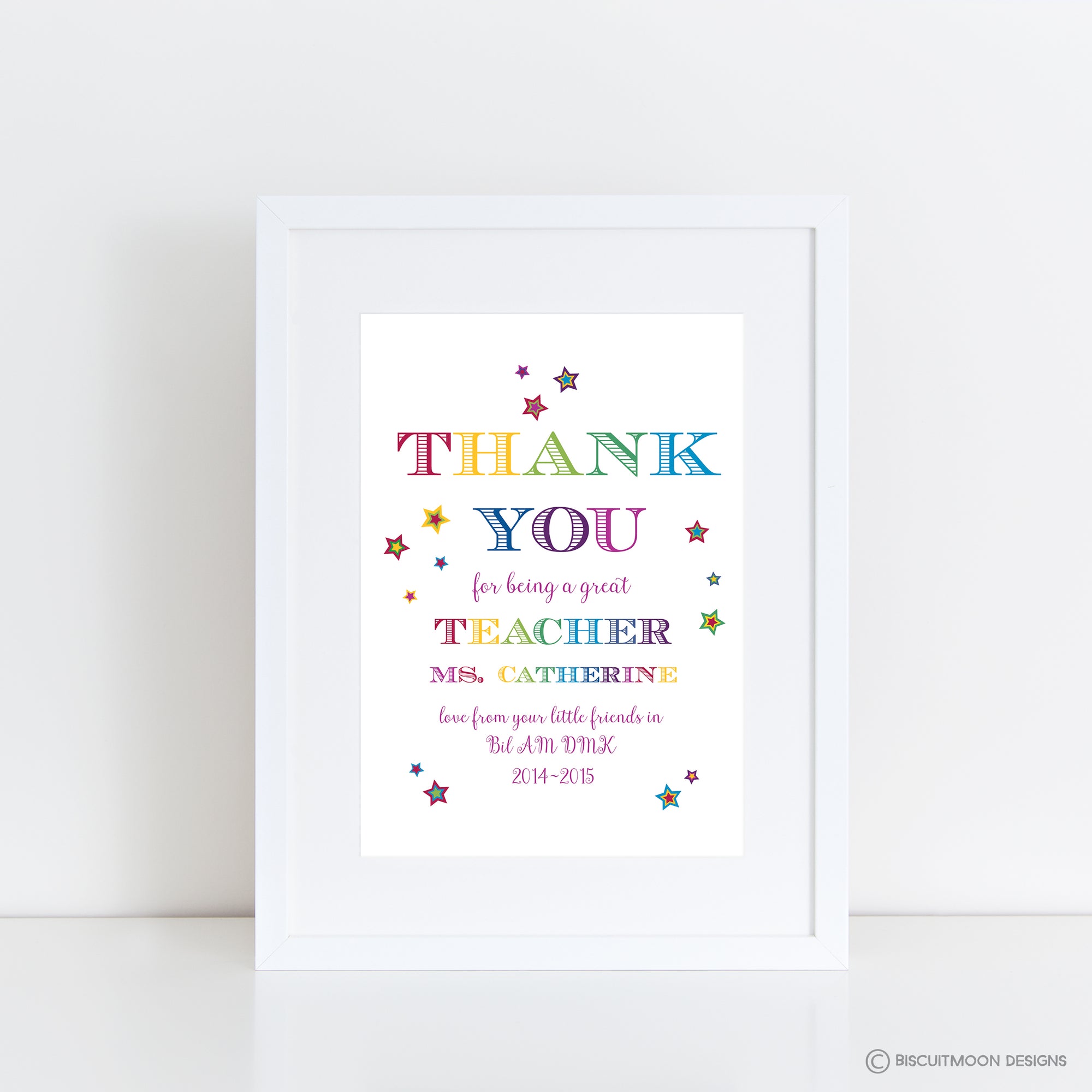 Rainbow Stars Thank You Teacher Personalised Print