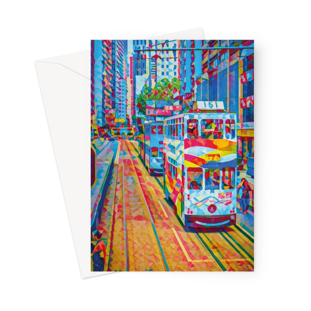 Mosaic Style Colour Pop - Hong Kong Tramsways Greeting Card