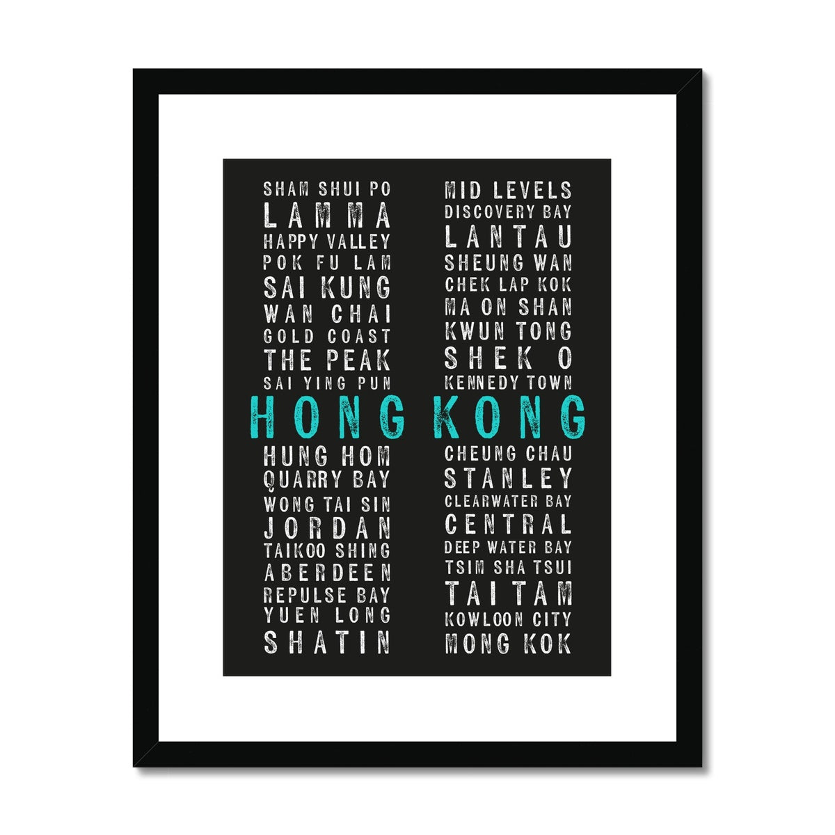 Hong Kong Places (Black) Framed & Mounted Print