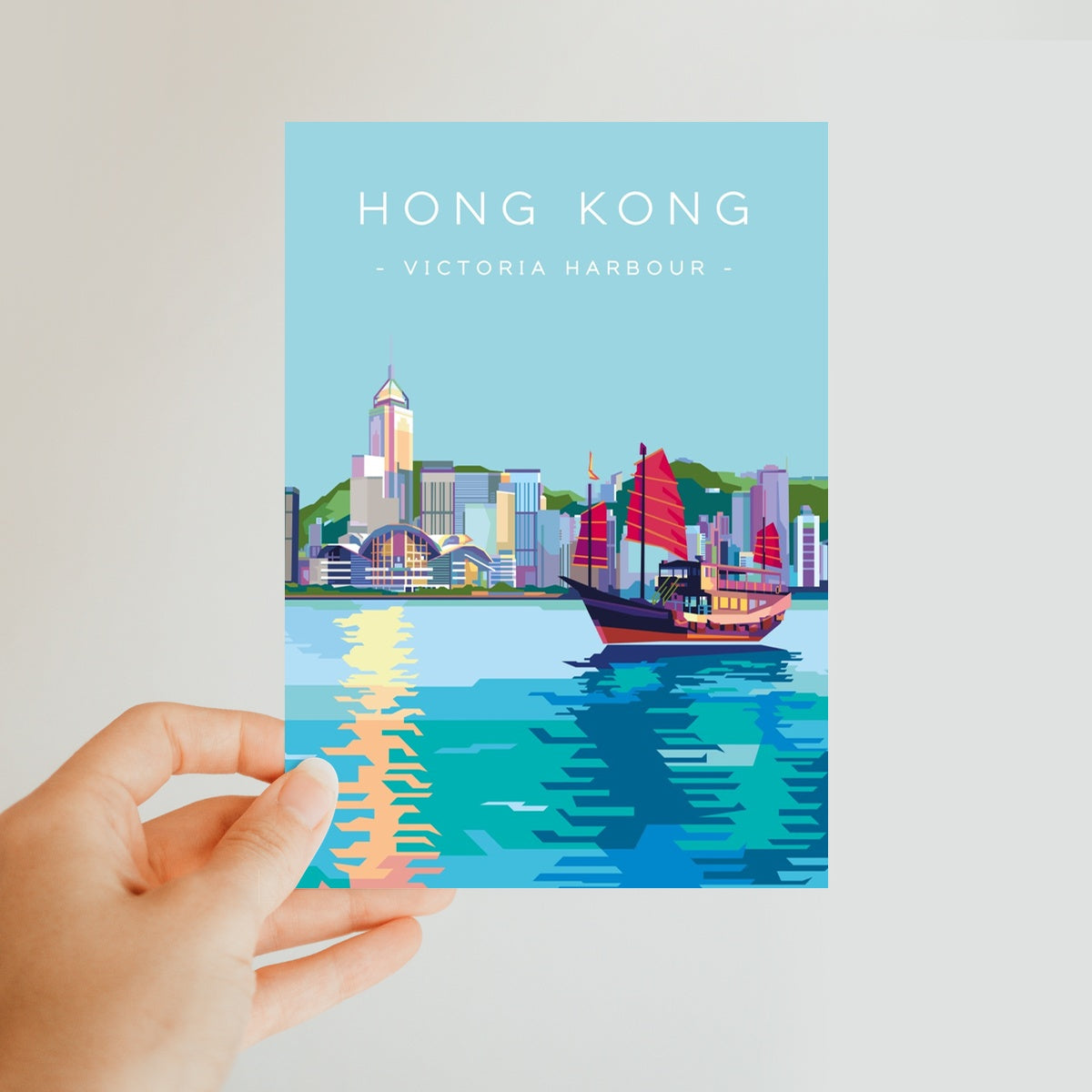 Hong Kong Travel - Victoria Harbour Aqua Luna Classic Postcard