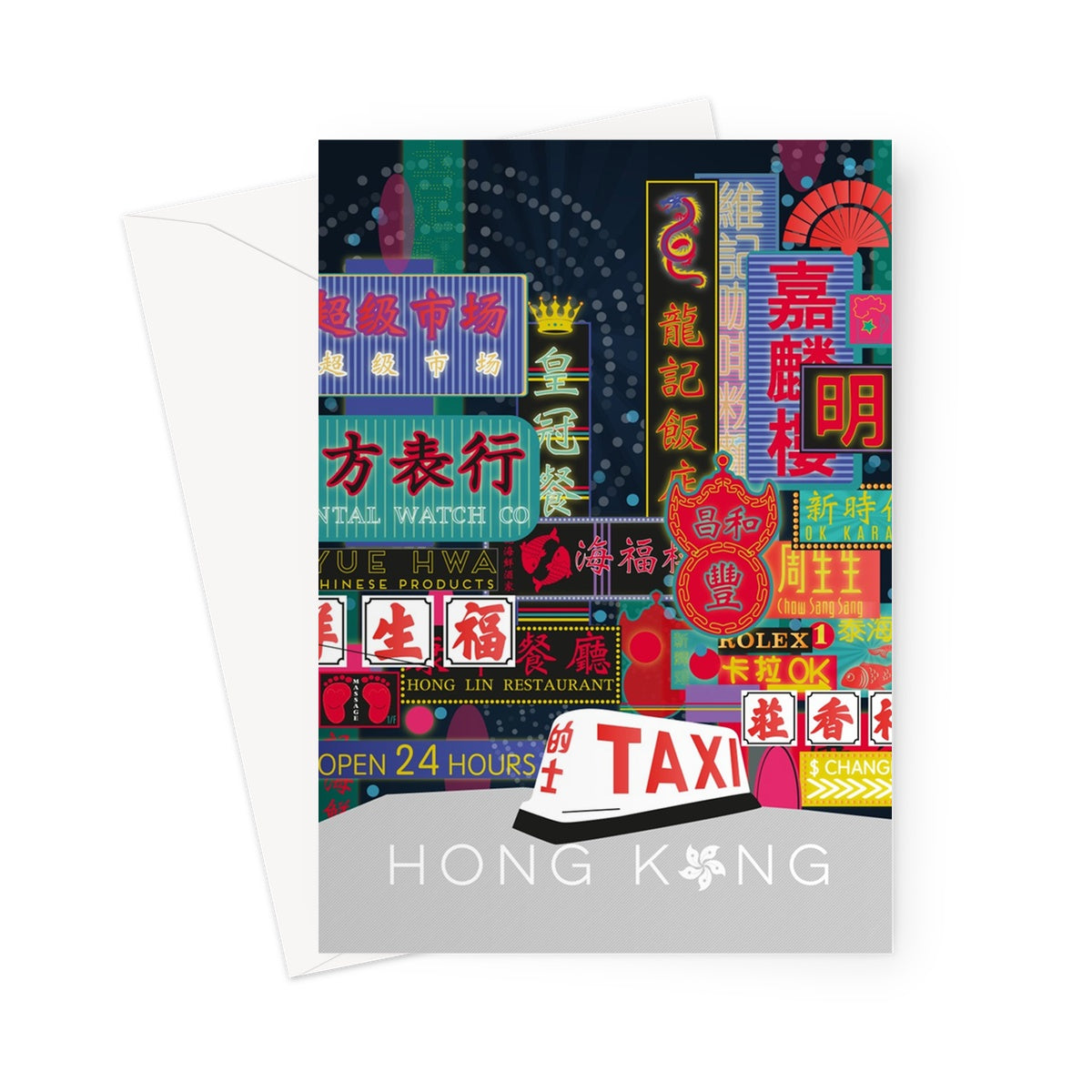 Hong Kong City Neon Greeting Card