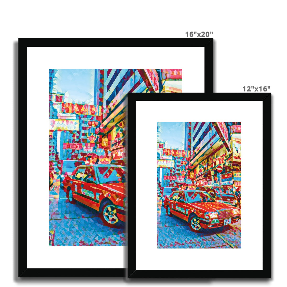 Mosaic Style Colour Pop - Hong Kong Taxi Framed & Mounted Print