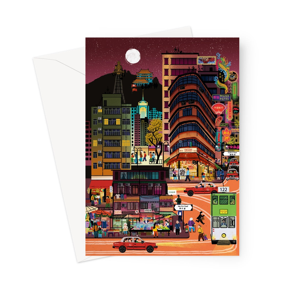 Fantasy Cityscapes - Hong Kong After Dark Greeting Card
