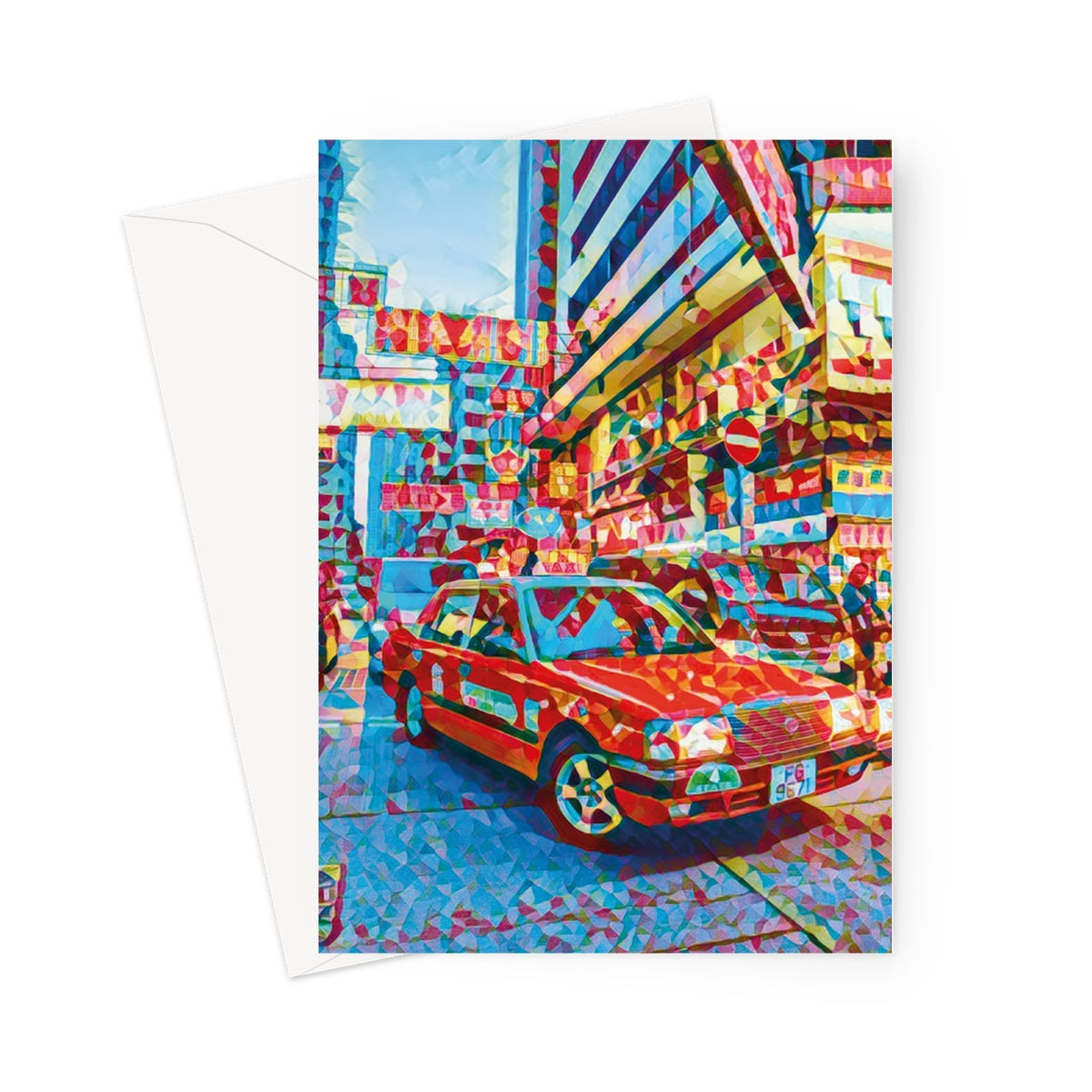 Mosaic Style Colour Pop - Hong Kong Taxi Greeting Card