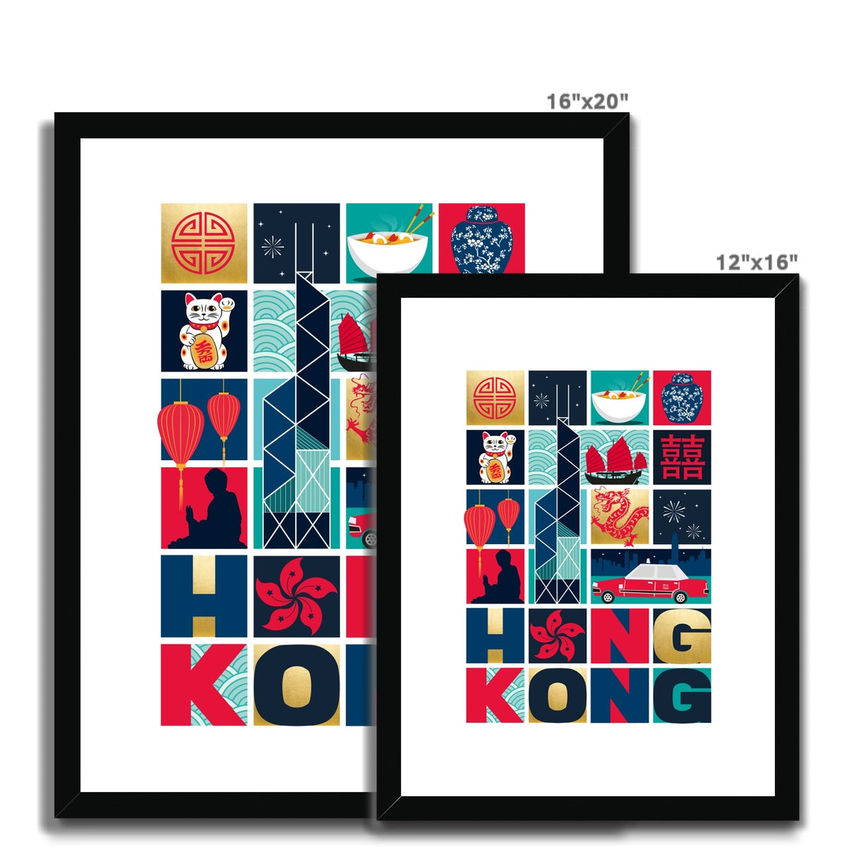 Hong Kong Grid Design Framed & Mounted Print
