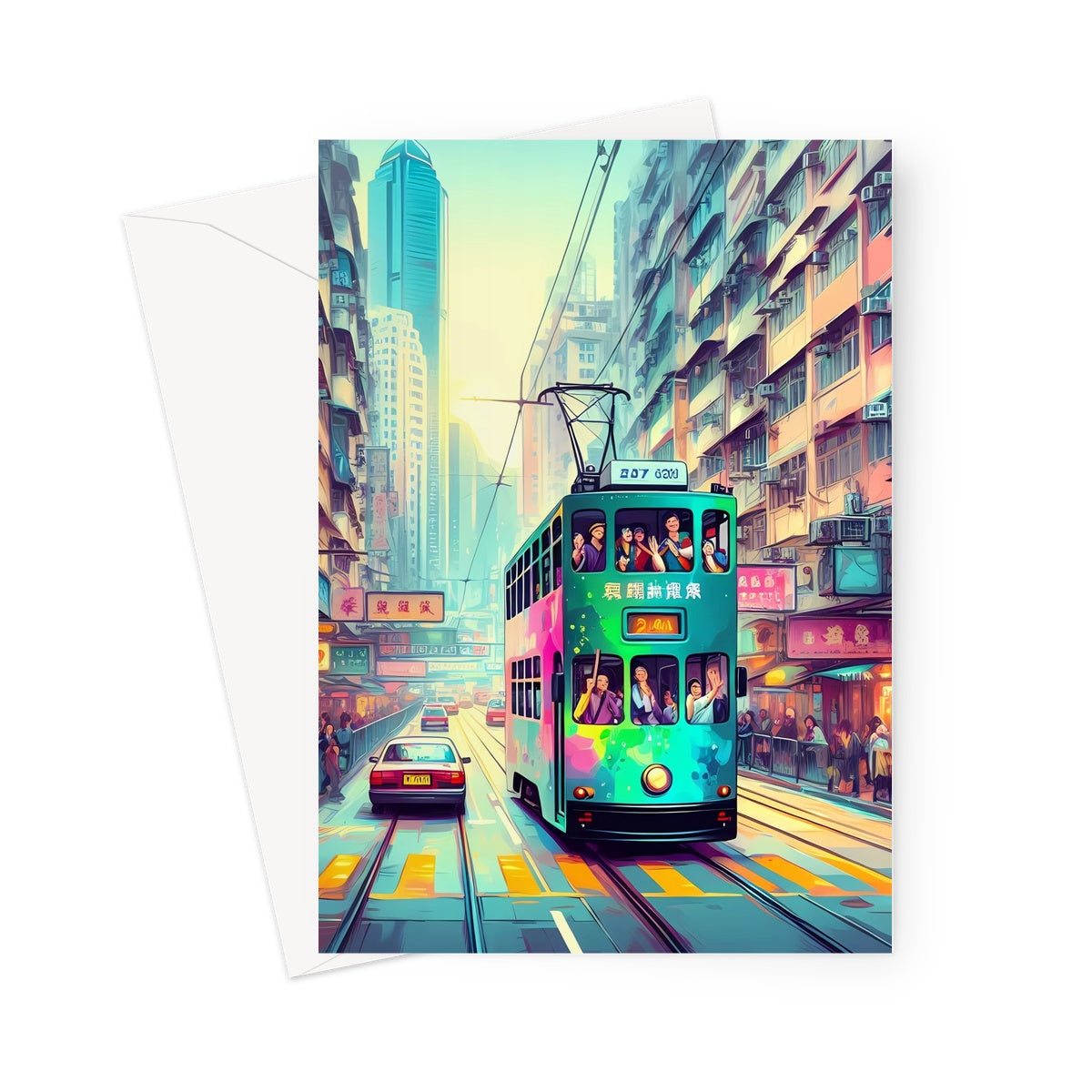 HK Rainbow Series  - Tram Greeting Card