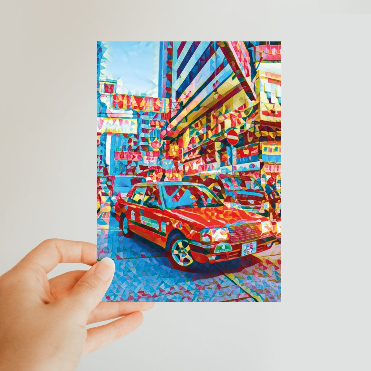 Mosaic Style Colour Pop - Hong Kong Taxi Classic Postcard