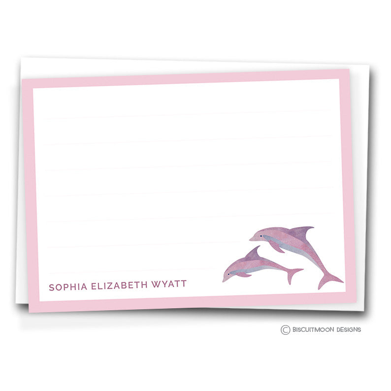 Pink Dolphins Kids Personalised Notecards