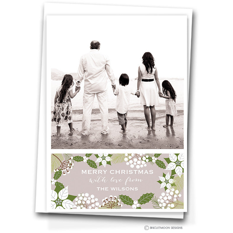 White Festive Floral Personalised Christmas Cards